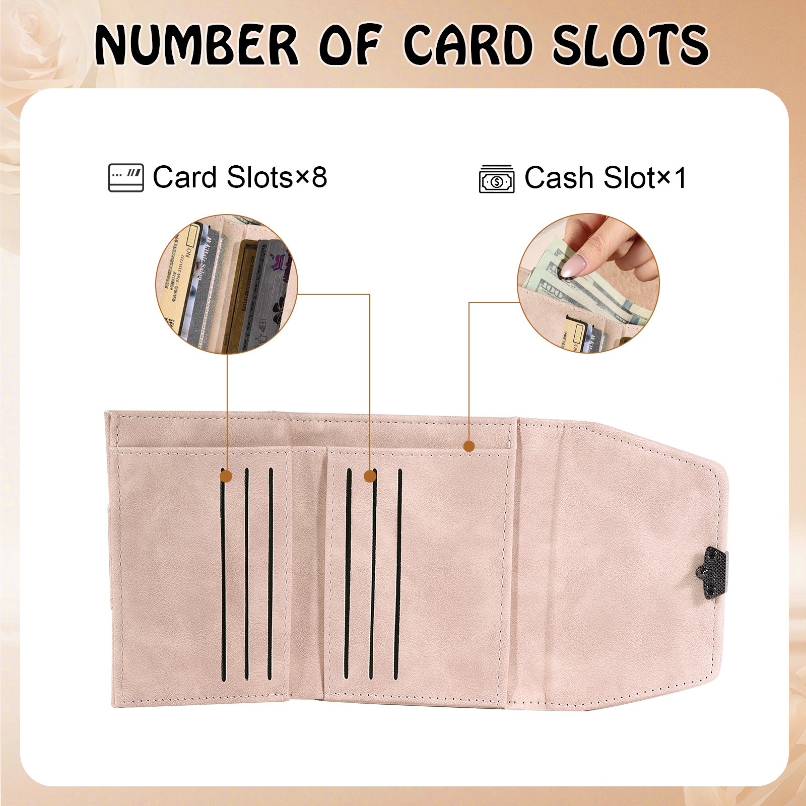 Personalised women’s leather wallet with birth flower and name