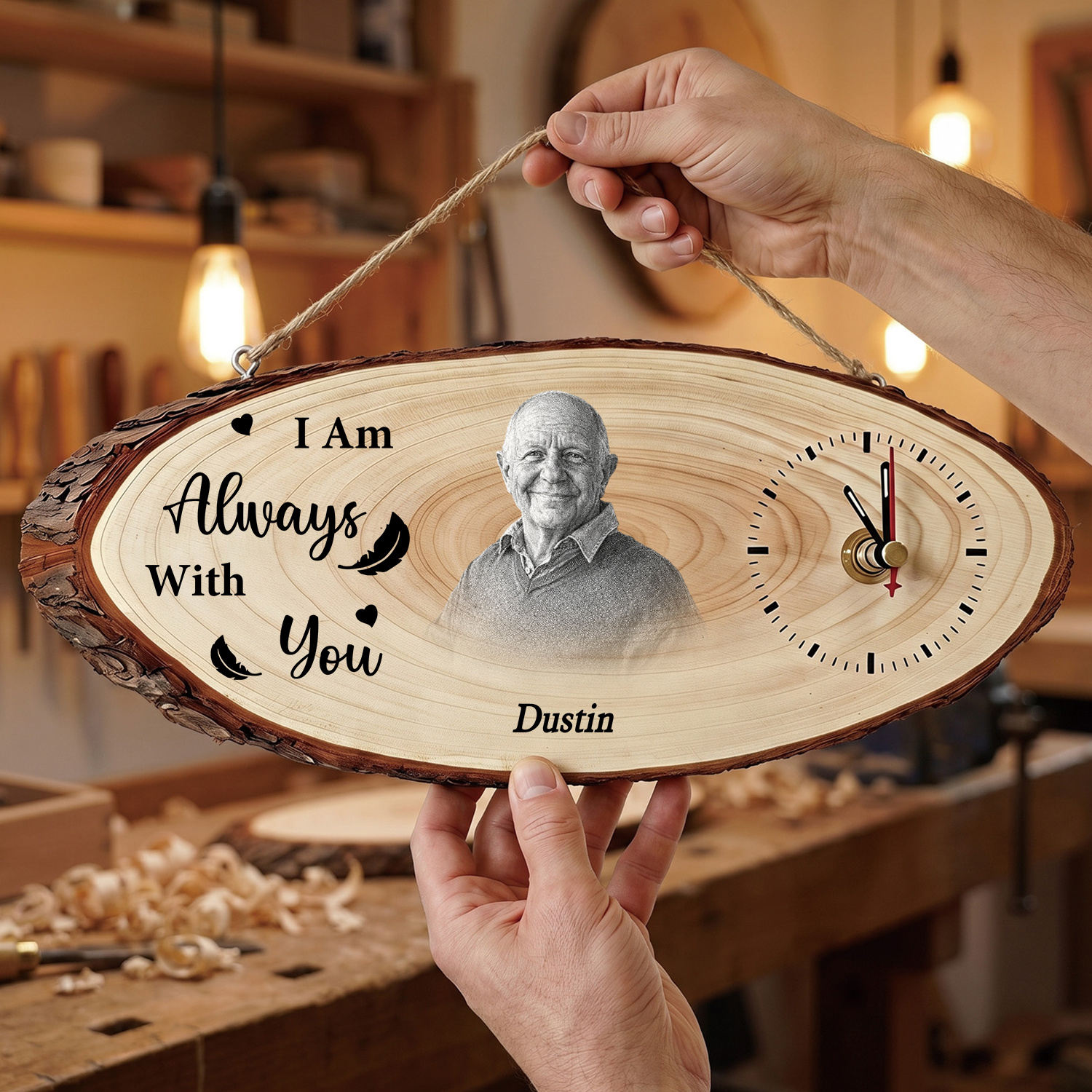 Personalised Wooden Keepsake Clock with Photo and Name – Memorial Gift for Family