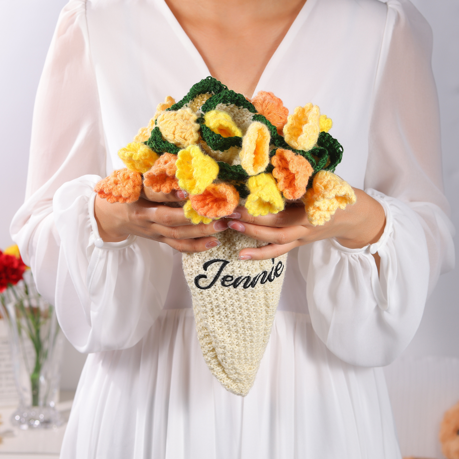 Personalised Crochet Flower Blanket Custom Name Birthday Gift for Her | Jessemade