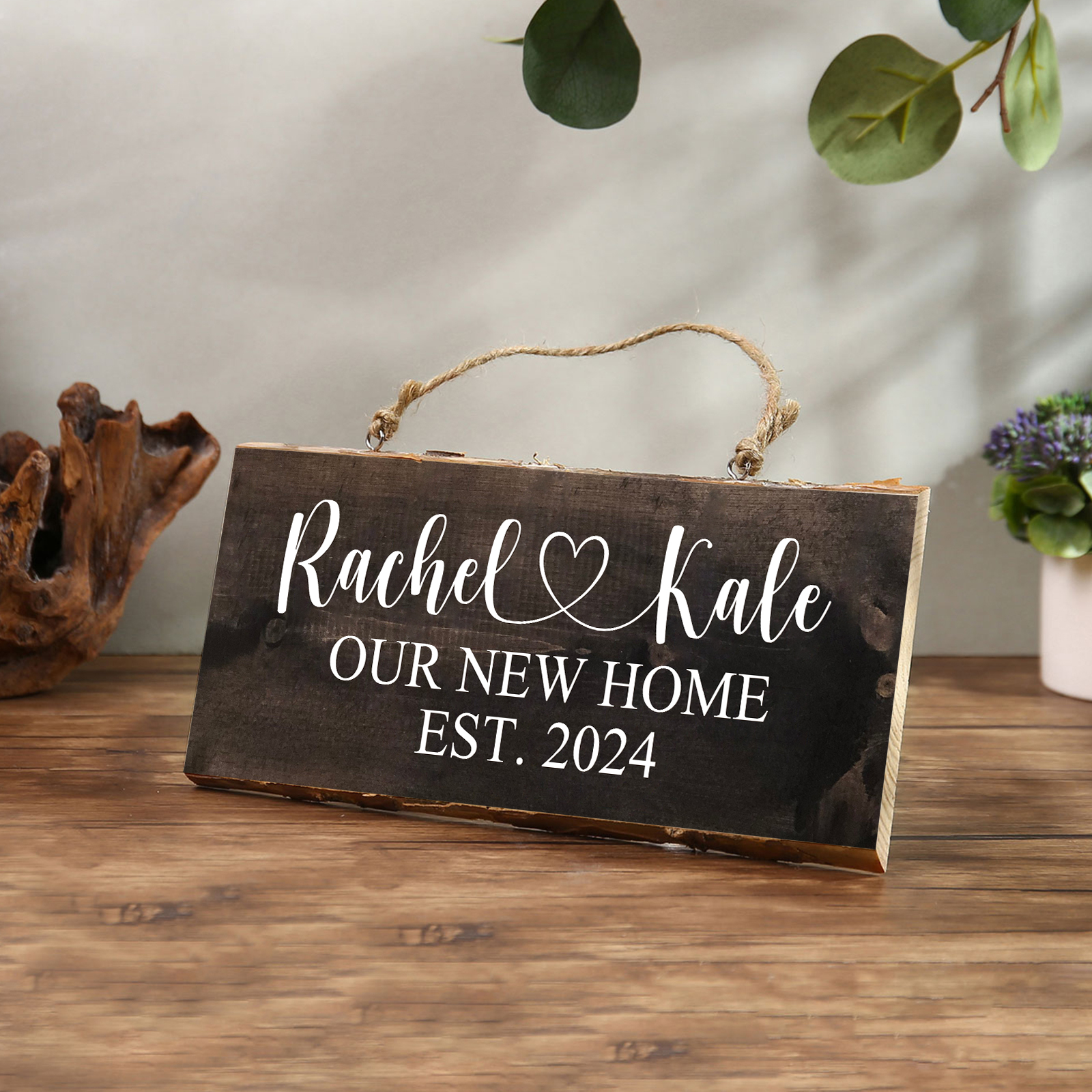 Personalised 2 Names Rectangle Hanging Ornament Custom Text & Date Wooden Sign Home Decor Gifts for Couple-Jessemade AU