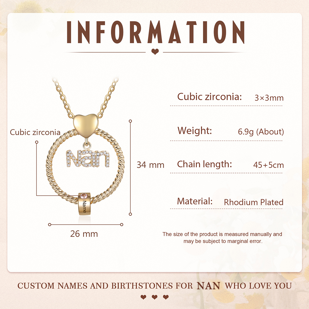 1 Name - Personalised Nan Necklace Custom Name Birthstone Circle Pendant Necklace Christmas Gift for Grandma Nana-Jessemade AU