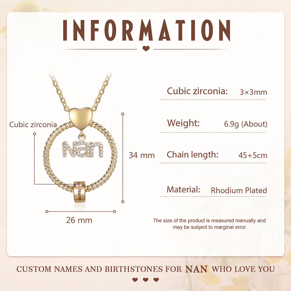 1 Name - Personalised Nan Necklace Custom Name Birthstone Circle Pendant Necklace Christmas Gift for Grandma Nana-Jessemade AU