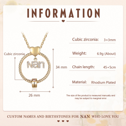 1 Name - Personalised Nan Necklace Custom Name Birthstone Circle Pendant Necklace Christmas Gift for Grandma Nana-Jessemade AU