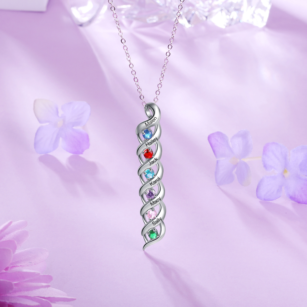 Personalised Birthstone Necklace Bracelet Set Cascading Pendant Heart Bangle Custom with 6 Birthstones 6 Names Christmas Gift-Jessemade AU