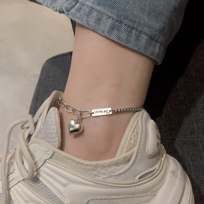 Lucky Girl - Women Anklet Heart Charm Adjustable Anklet Gift for Her-Jessemade AU
