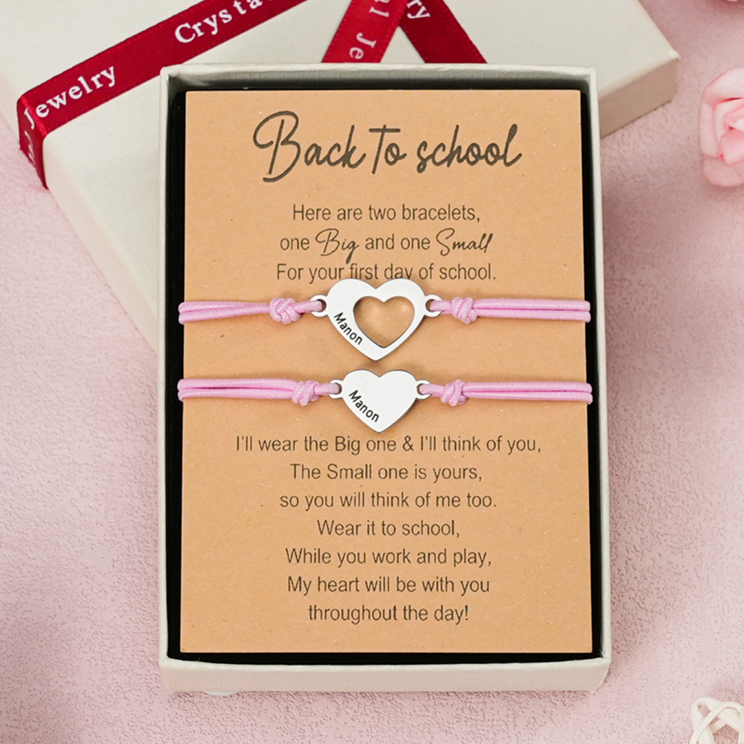 2 Pcs Heart Bracelet Set Custom 2 Names Adjustable Bracelets Back to School Gifts for Daughter Granddaughter-Jessemade AU