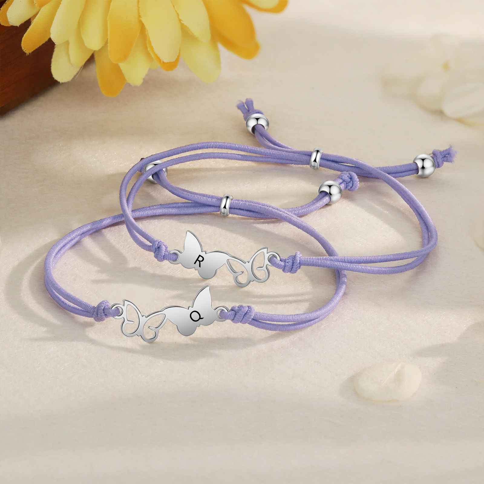 2 Pcs Bracelet Set Custom Letters Butterfly Bracelets Back To School Gift for Girls Kids-Jessemade AU