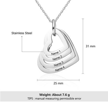 Personalised Mother Necklace Engraved 4 Names Heart Pendant Necklace-Jessemade AU