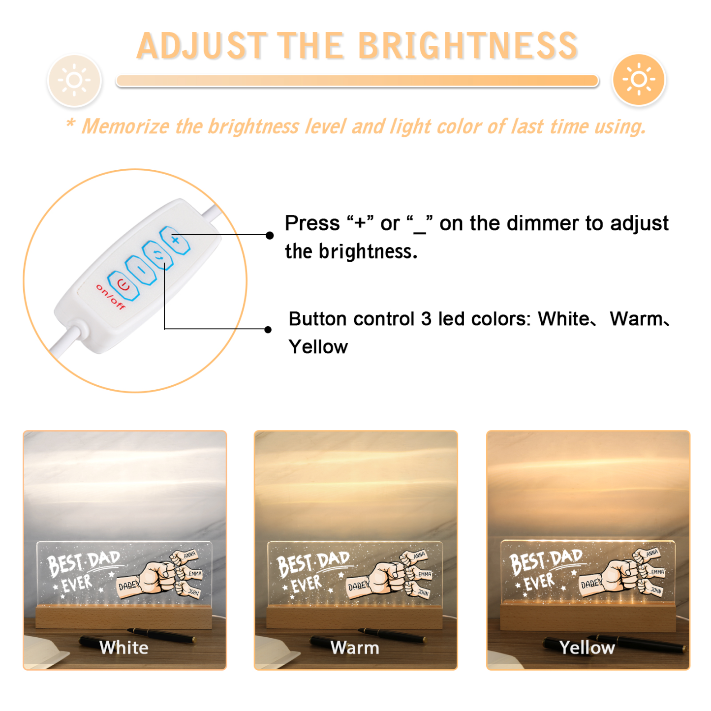 Best Dad Ever - Personalised 4 Names Acrylic Night Light Custom Fist Bump LED Lamp Fathers Day Gifts-Jessemade AU