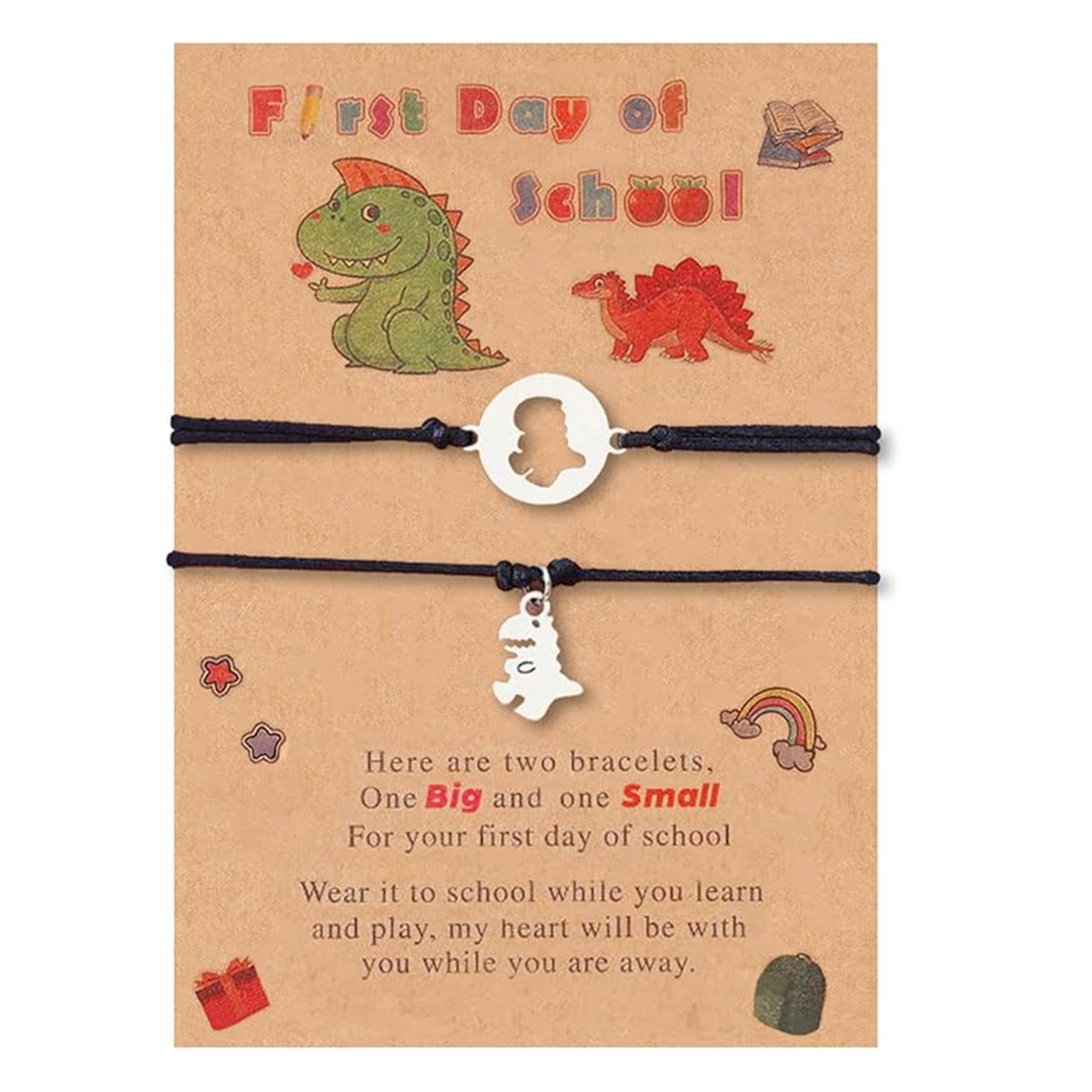 2 Pcs Dinosaur Bracelet Set First Day of School Gift with Cartoon Gift Card Adjustable Bracelet Gift for Kids-Jessemade AU