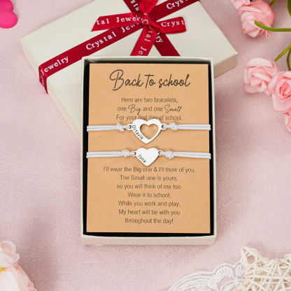 2 Pcs Heart Bracelet Set Custom 2 Names Adjustable Bracelets Back to School Gifts for Daughter Granddaughter-Jessemade AU