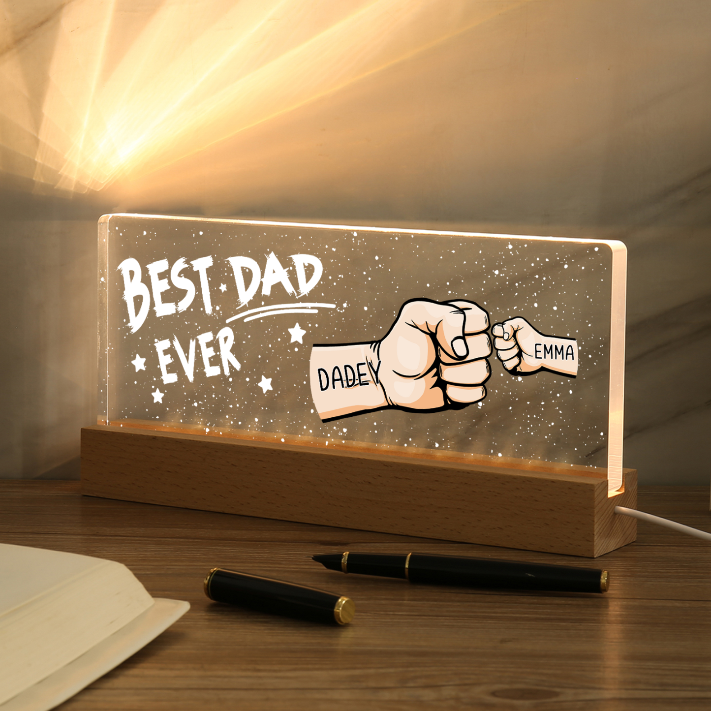 Best Dad Ever - Personalised 2 Names Acrylic Night Light Custom Fist Bump LED Lamp Fathers Day Gifts-Jessemade AU