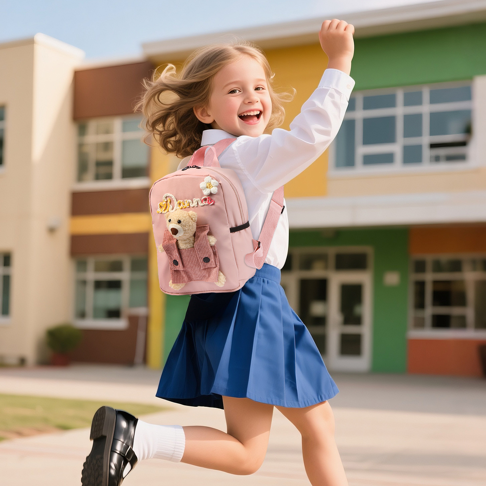 Personalised Teddy Bear Plush Backpack with Name and Choice of Colours | Back to School Gift for Children | Jessemade