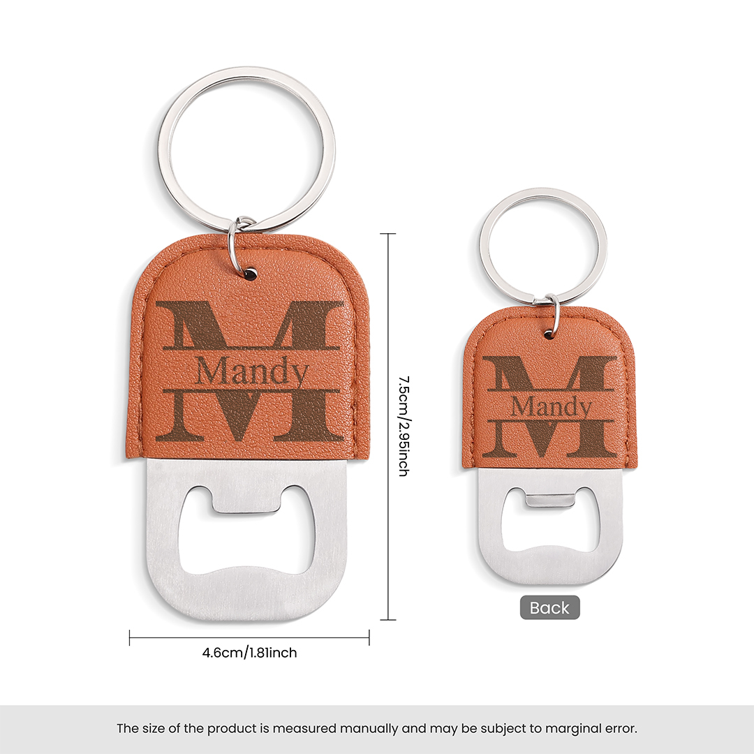 Personalised Leather Initial Bottle Opener Keyring for Men