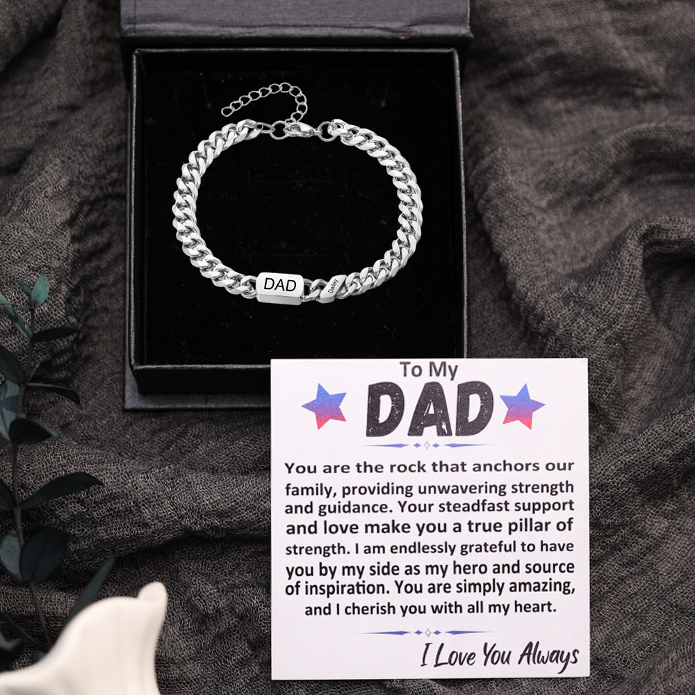 Personalised Cuban Chain Bracelet, Custom Text & 1 Name Engraved Gift for Men | Jessemade
