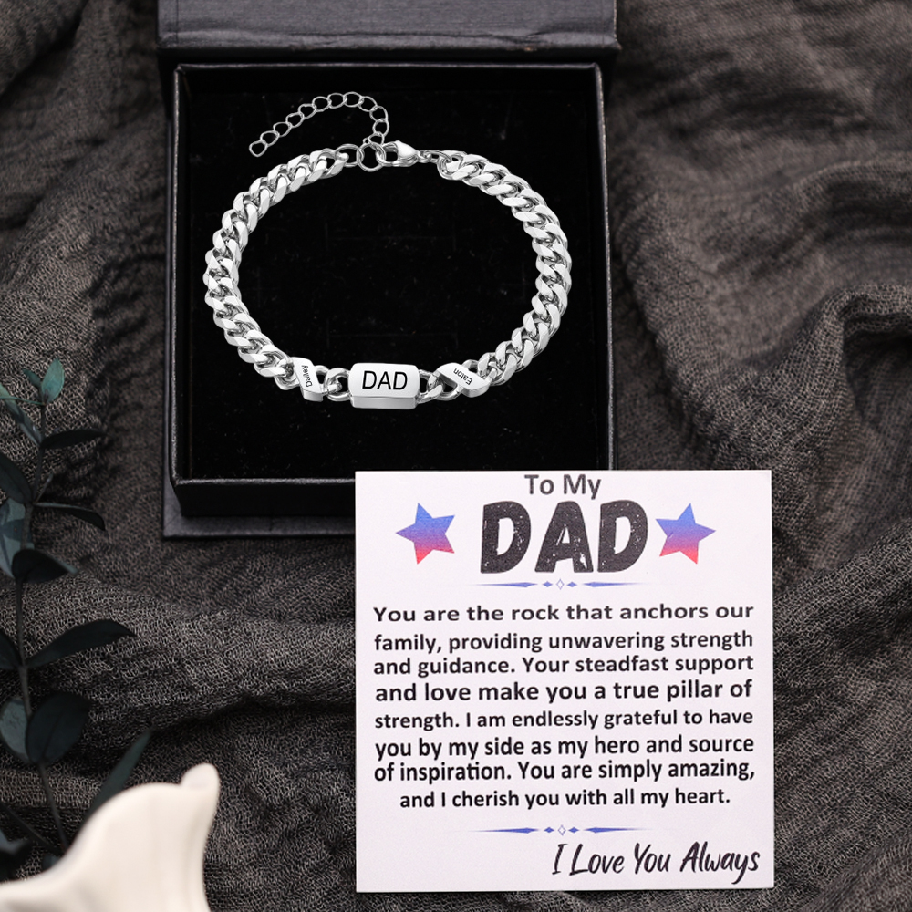 Personalised Cuban Chain Bracelet, Custom Text & 2 Names Engraved Gift for Men | Jessemade
