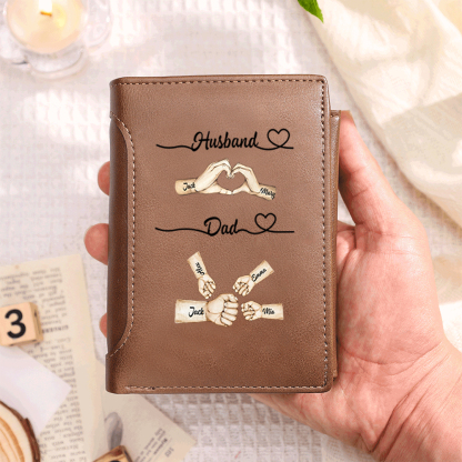Personalised Wallet with 2–10 Names and Fists PU Leather Wallet Father's Day Gift for Dad or Husband | Jessemade
