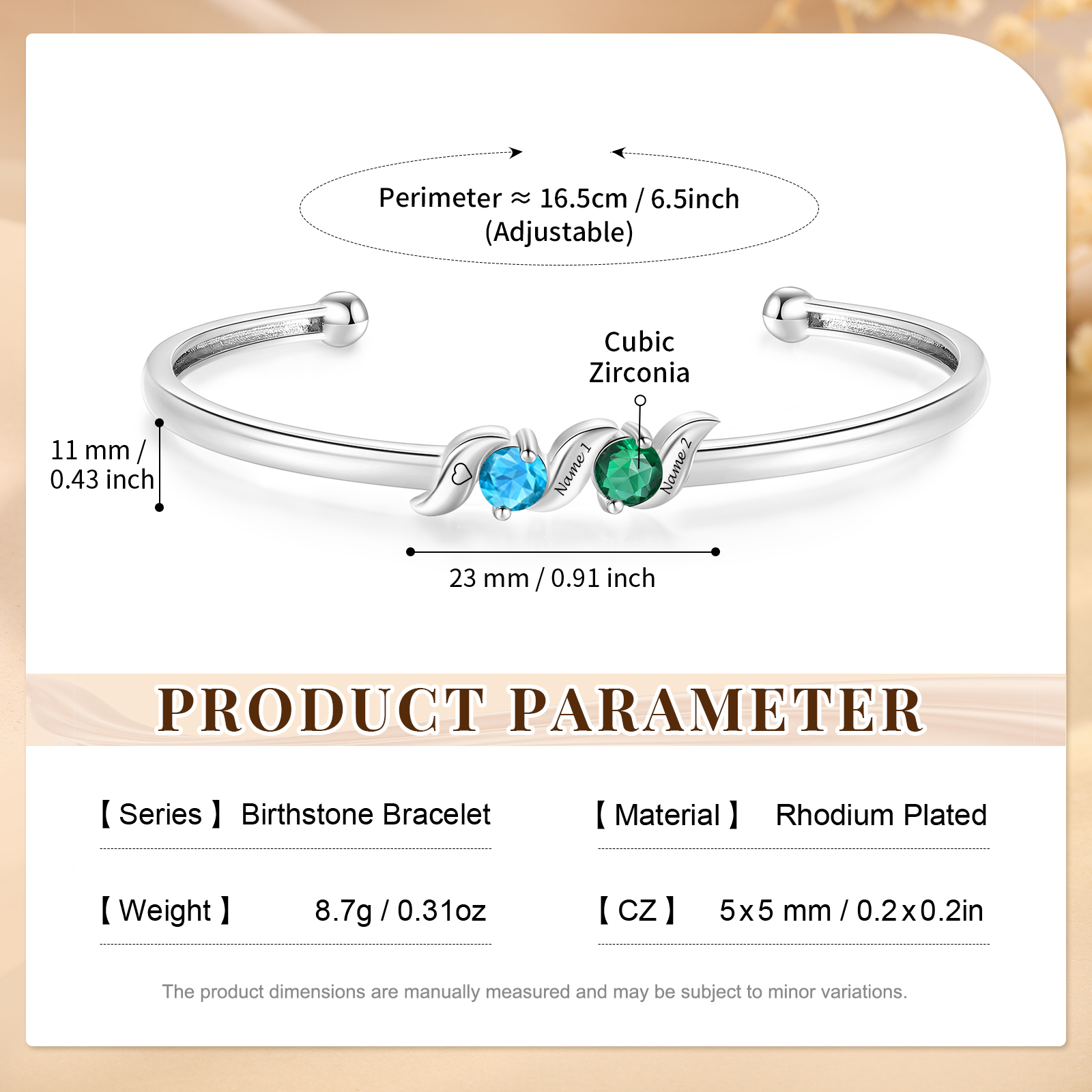 Personalised Women’s Birthstone Bangle Family Bracelet Customised with 1–5 Names and Stones