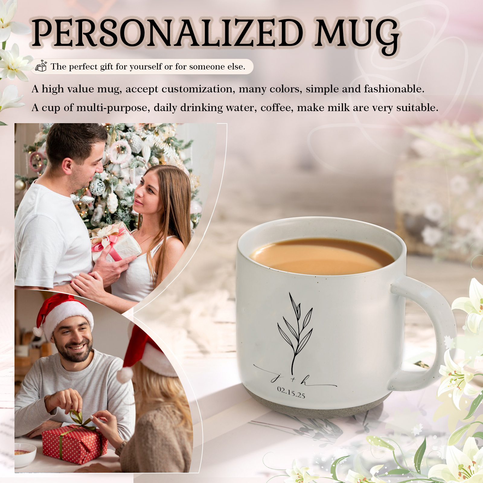Personalised Ceramic Mug Customisable Wedding Cup for Couples Anniversary