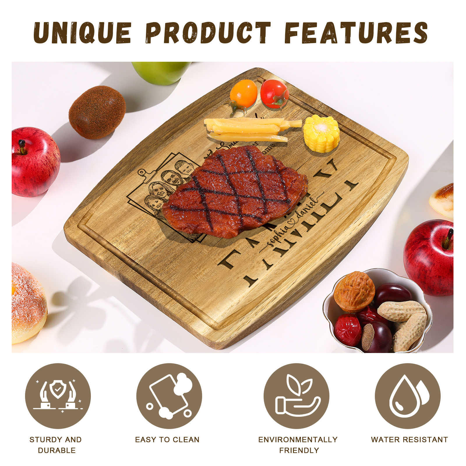 Personalised Family Cutting Board Custom 1 Photo & 2 Texts & 2 Names Cutting Board Creative Gifts-Jessemade AU