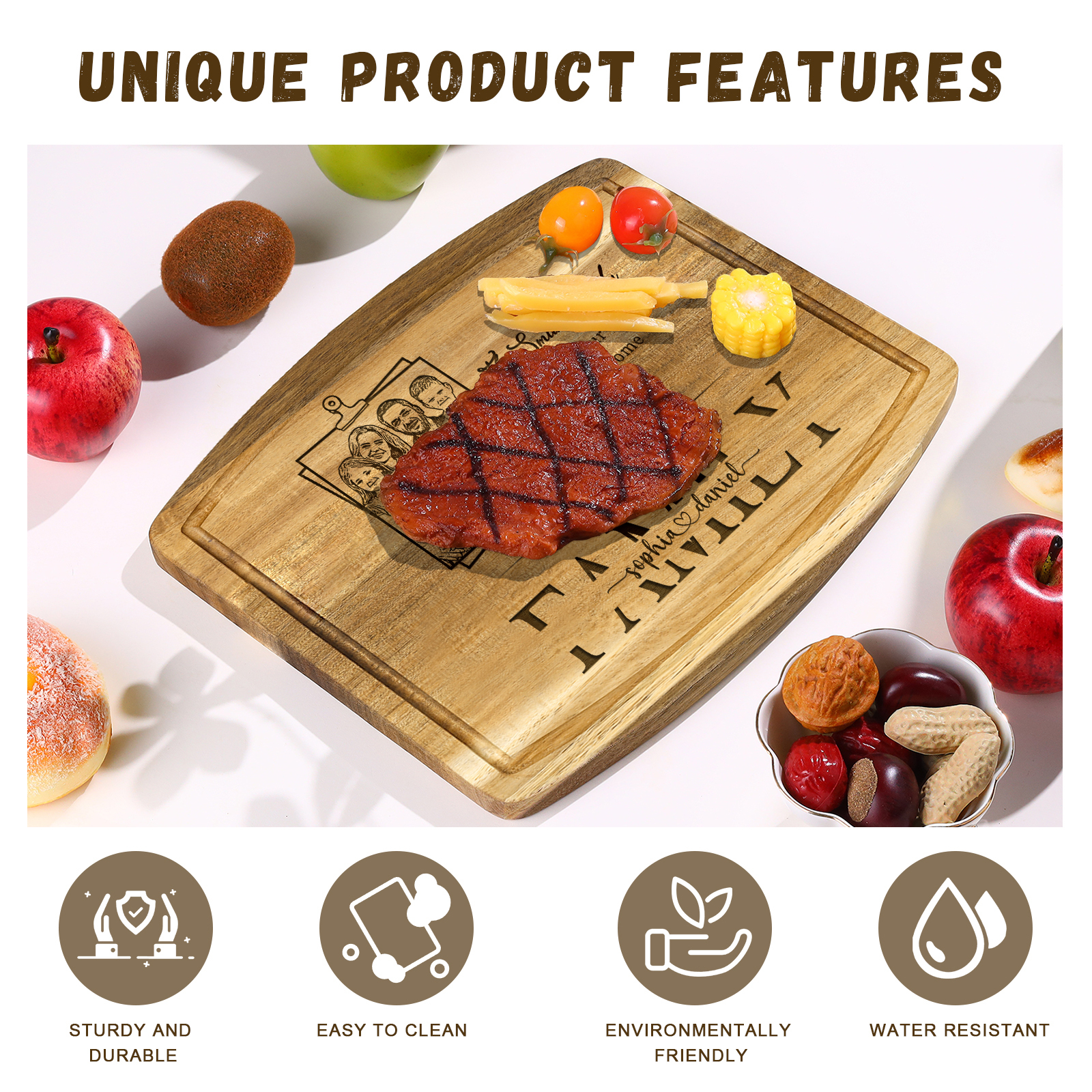 Personalised Family Cutting Board Custom 1 Photo & 2 Texts & 2 Names Cutting Board Creative Gifts-Jessemade AU