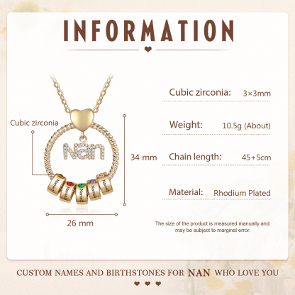 5 Names - Personalised Nan Necklace Custom Names 5 Birthstones Circle Pendant Necklace Christmas Gift for Grandma Nana-Jessemade AU