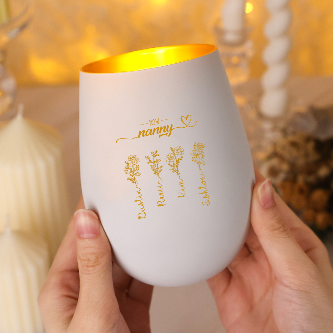 Personalized Glass Candle Holder with 2–10 birth flowers and names for mum/grandma