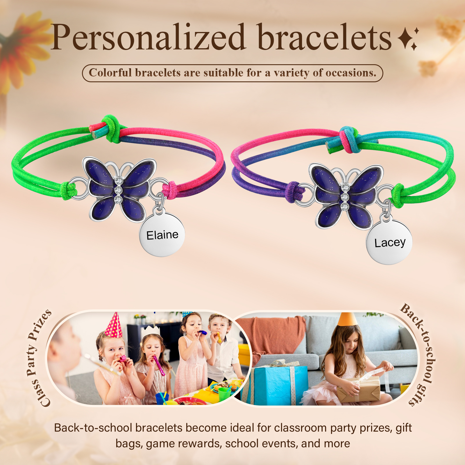 2 Pcs Bracelet Set Custom Names Butterfly Charm Hair Ties Back To School Gift for Daughter - Your Wings Already Exist-Jessemade AU