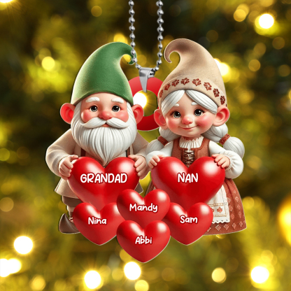 Christmas Tree Decoration Gnome Family - Personalised Hearts and Name