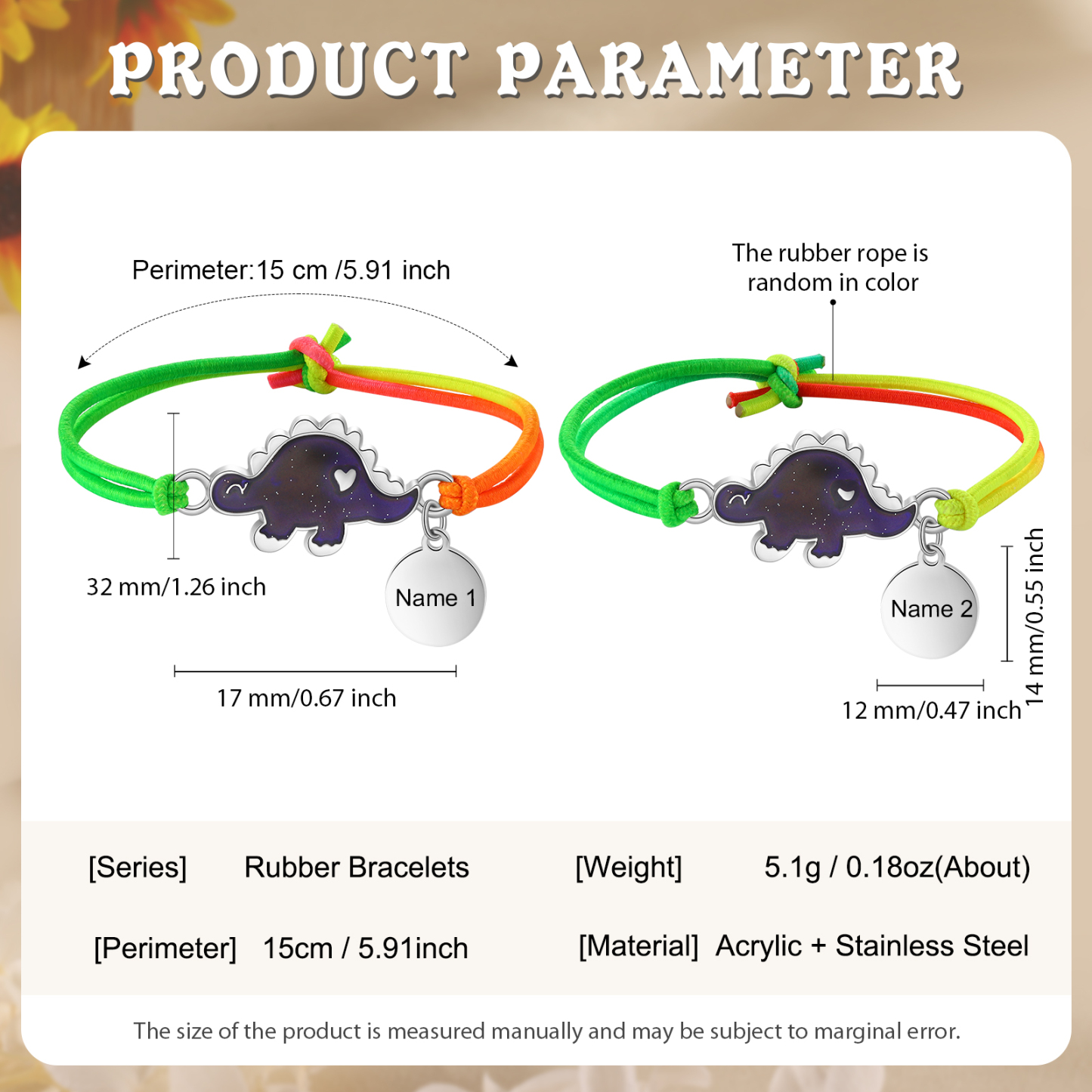 2 Pcs Bracelet Set Custom Names Dinosaur Charm Hair Ties Back To School Gift for Daughters - My Heart Will Be With You Throughout The Day-Jessemade AU