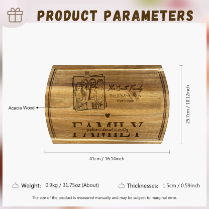 Personalised Family Cutting Board Custom 1 Photo & 2 Texts & 3 Names Cutting Board Creative Gifts-Jessemade AU