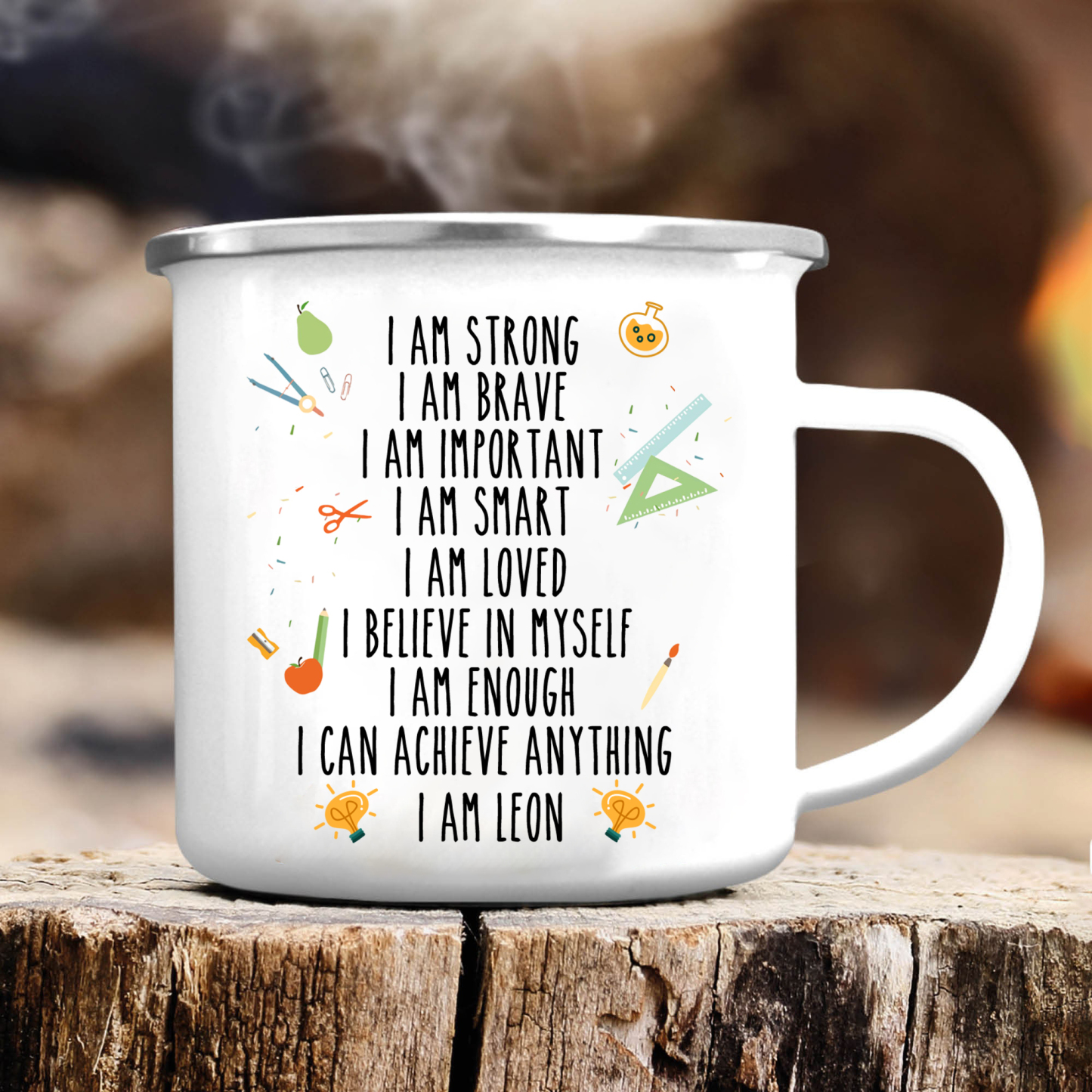 Personalised Enamel Mug Custom 1 Name Cup Back to School Gift for Kids - I Am Strong, I Am Brave, I Am Important-Jessemade AU