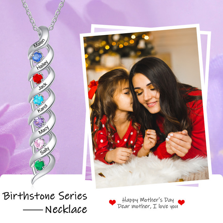 Personalised Birthstone Necklace Bracelet Set Cascading Pendant Heart Bangle Custom with 6 Birthstones 6 Names Christmas Gift-Jessemade AU