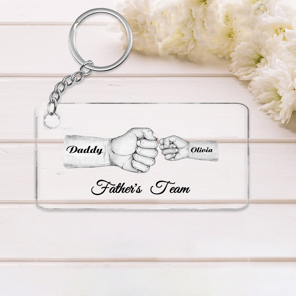 2 Names - Personalised Text & Name Acrylic Keychain Fist Bump Fathers Day Gifts for Dad/Grandpa-Jessemade AU