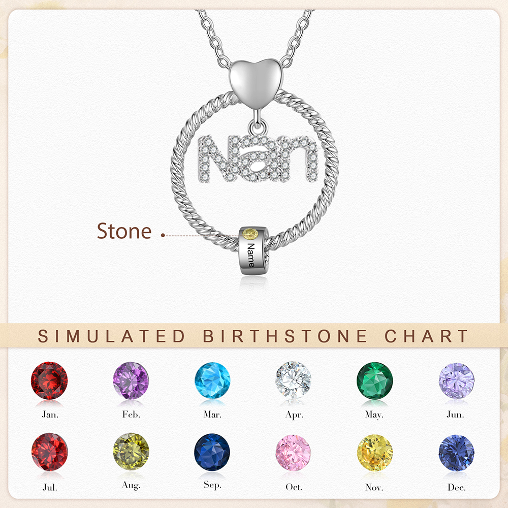 1 Name - Personalised Nan Necklace Custom Name Birthstone Circle Pendant Necklace Christmas Gift for Grandma Nana-Jessemade AU