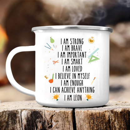 Personalised Enamel Mug Custom 1 Name Cup Back to School Gift for Kids - I Am Strong, I Am Brave, I Am Important-Jessemade AU
