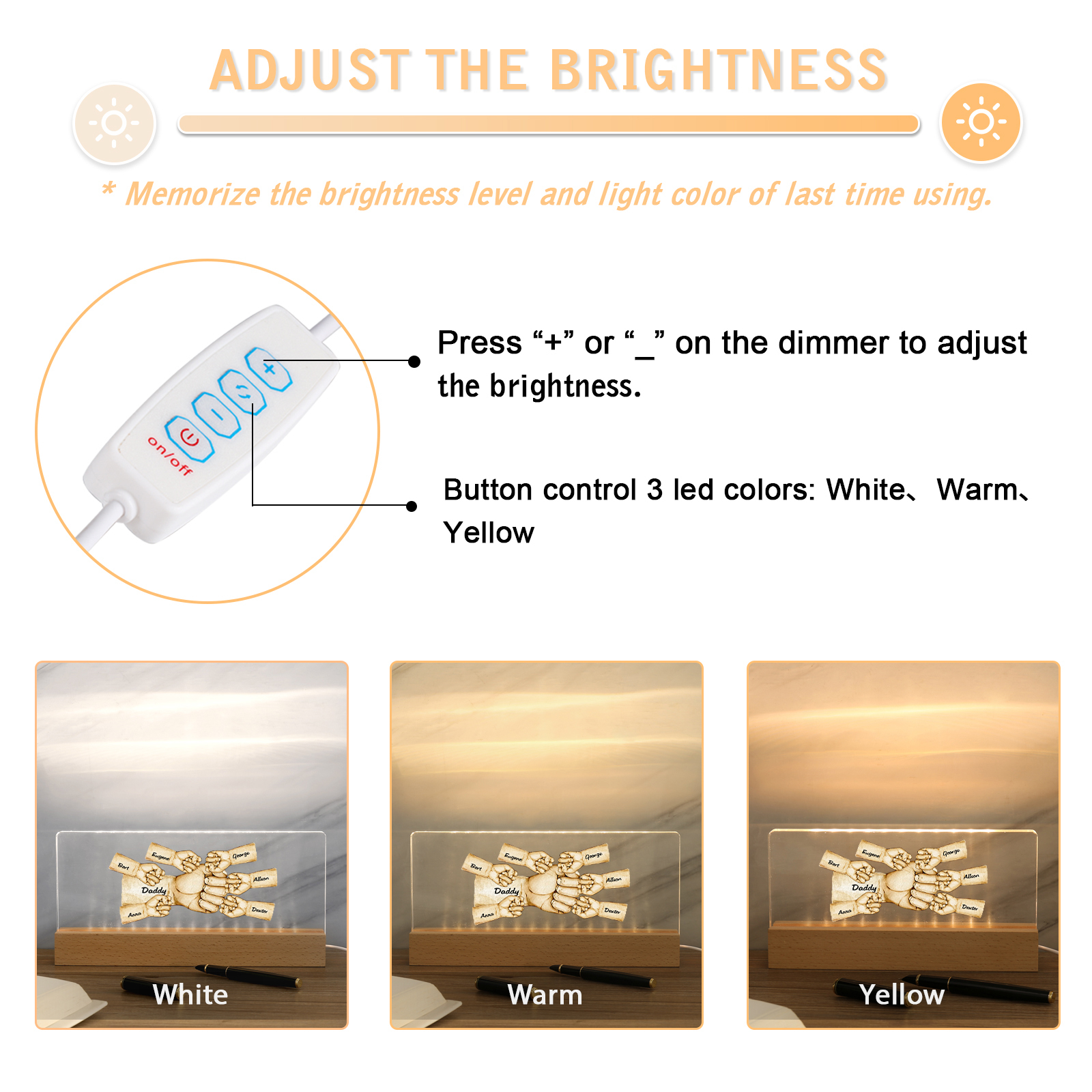 7 Names -  Personalised Name & Text Acrylic Night Light Custom Fist Bump LED Lamp Fathers Day Gifts-Jessemade AU