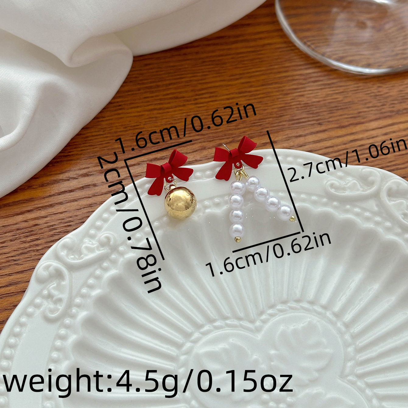 Christmas Asymmetrical Bow & Pearl Earrings Festive Holiday Gift-Jessemade AU