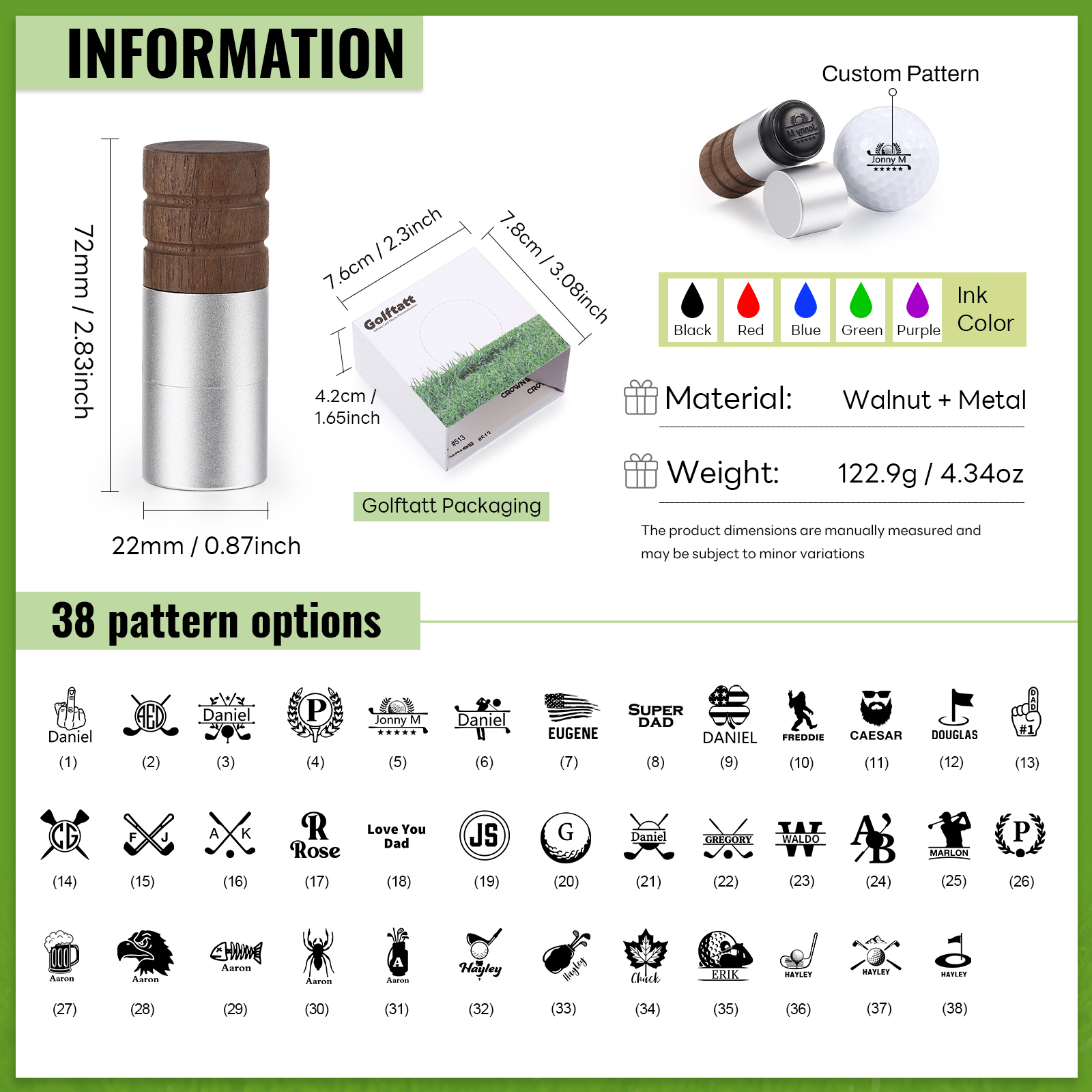 Personalised Golf Ball Stamp Custom 5 Colours