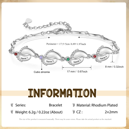 Personalised Baby Feet Bracelet Custom 4 Birthstones & 4 Names Adjustable Bracelet Gift for Her-Jessemade AU