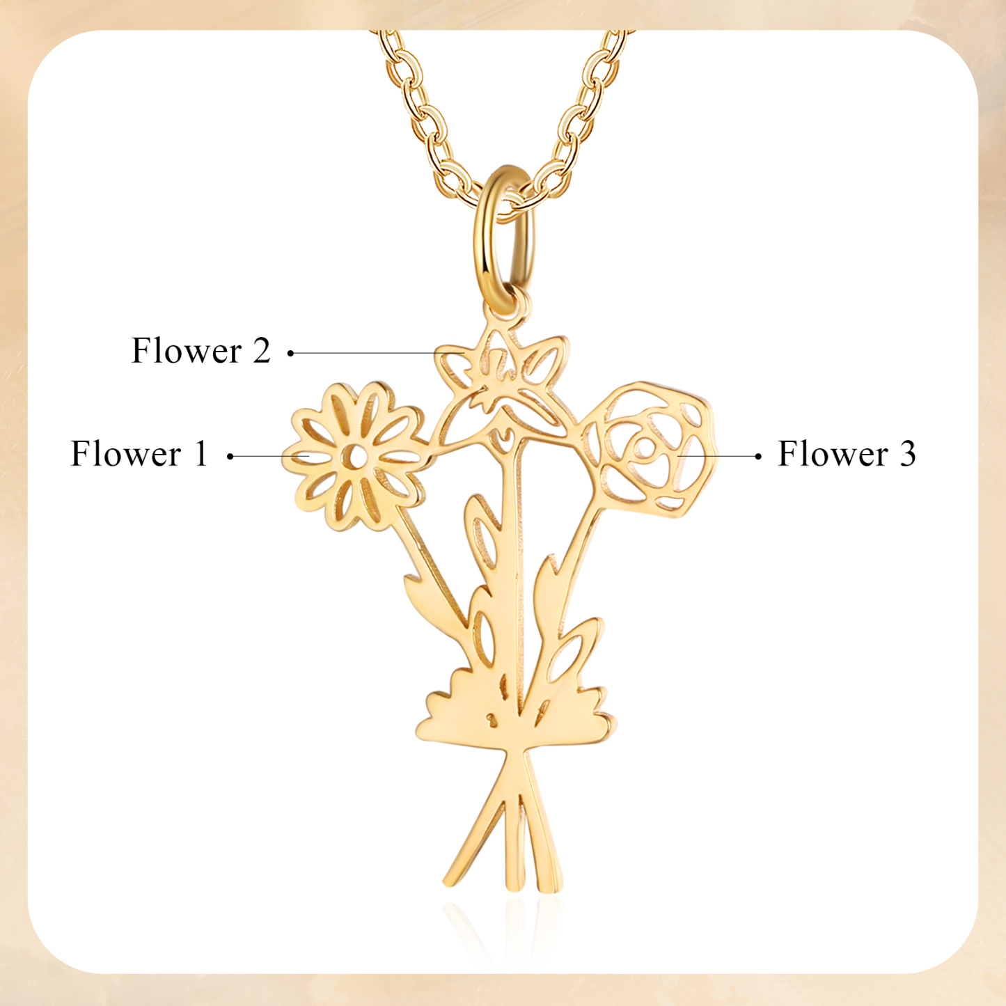Personalised 3 Birthday Flowers Necklace Custom Pendant Necklace Gold Birthday Gift for Her-Jessemade AU