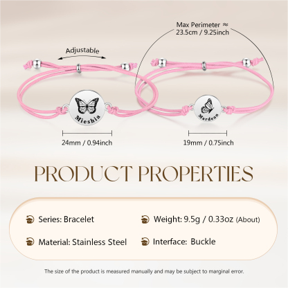 2 Pcs Bracelet Set Custom Names Butterfly Bracelets Back To School Gift for Daughter Granddaughter-Jessemade AU
