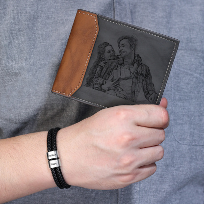 Personalised 1 Photo & 1 Letter & 3 Names Gift Set Custom Wallet & Bracelet Gift Box Set Christmas Gifts