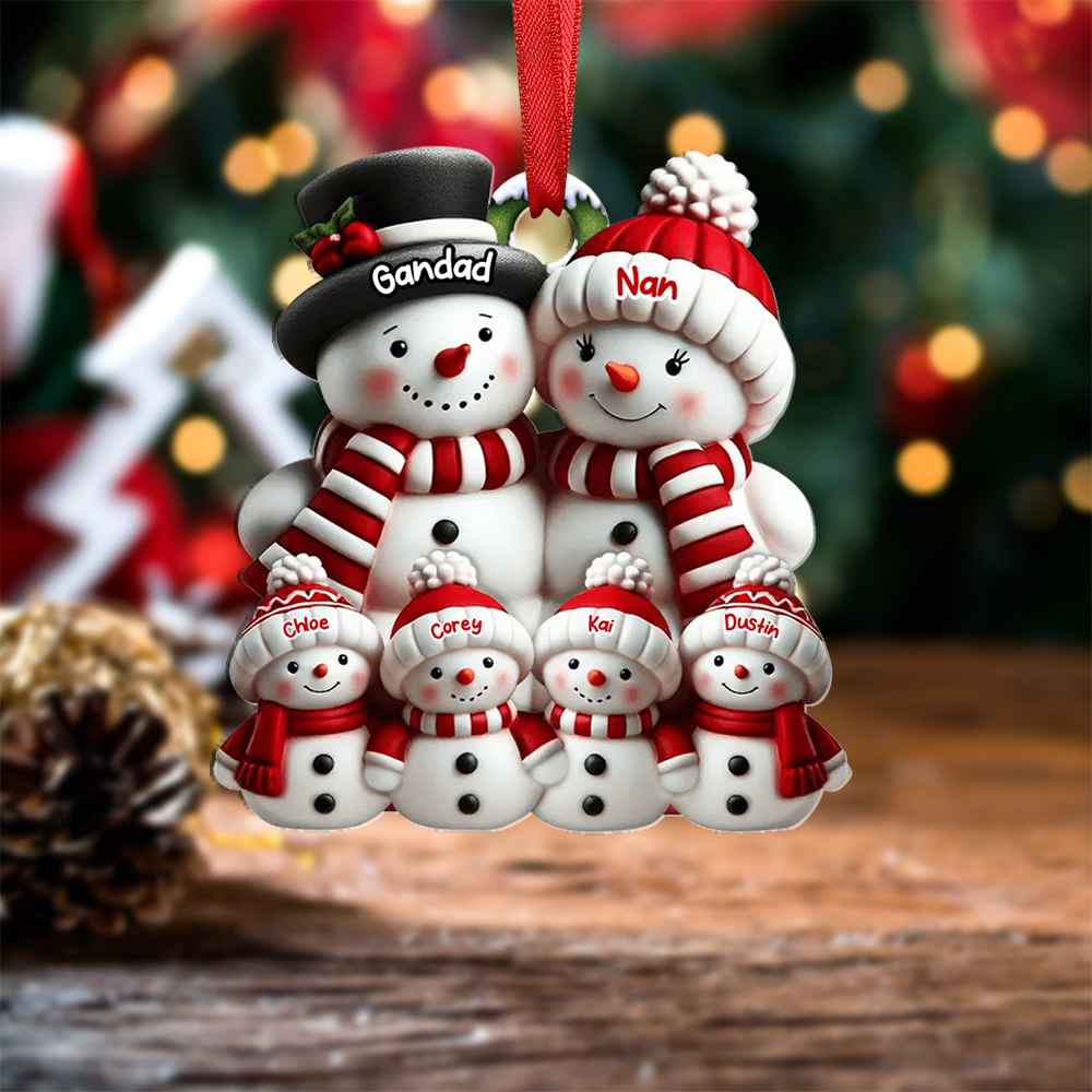 Christmas Tree Decoration - Personalised Family Snowmen with Names