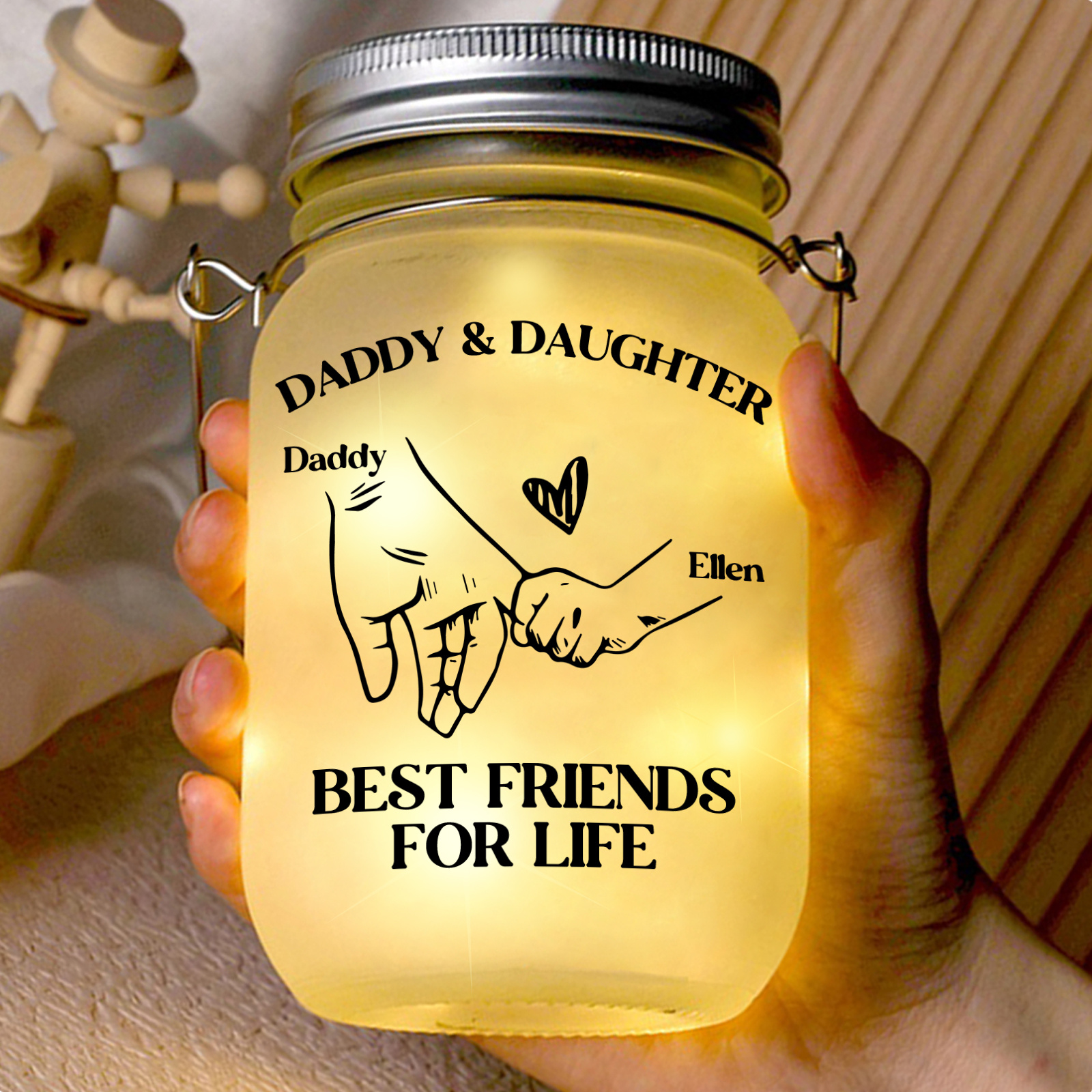 Personalised Daddy & Child Solar Mason Jar