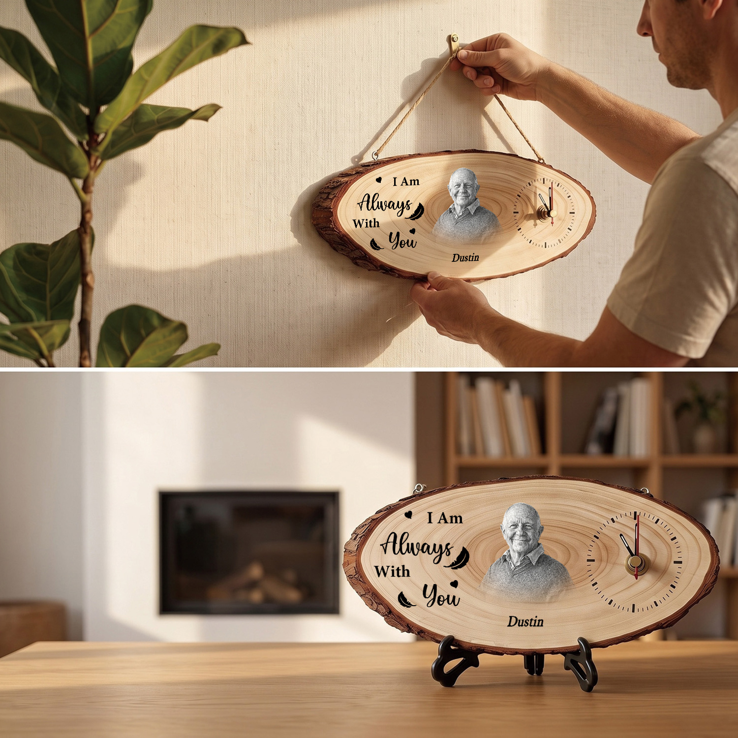 Personalised Wooden Keepsake Clock with Photo and Name – Memorial Gift for Family