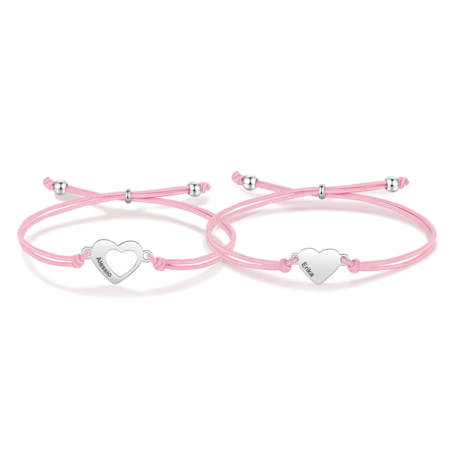 2 Pcs Heart Bracelet Set Custom 2 Names Adjustable Bracelets Back to School Gift for Daughter Granddaughter-Jessemade AU