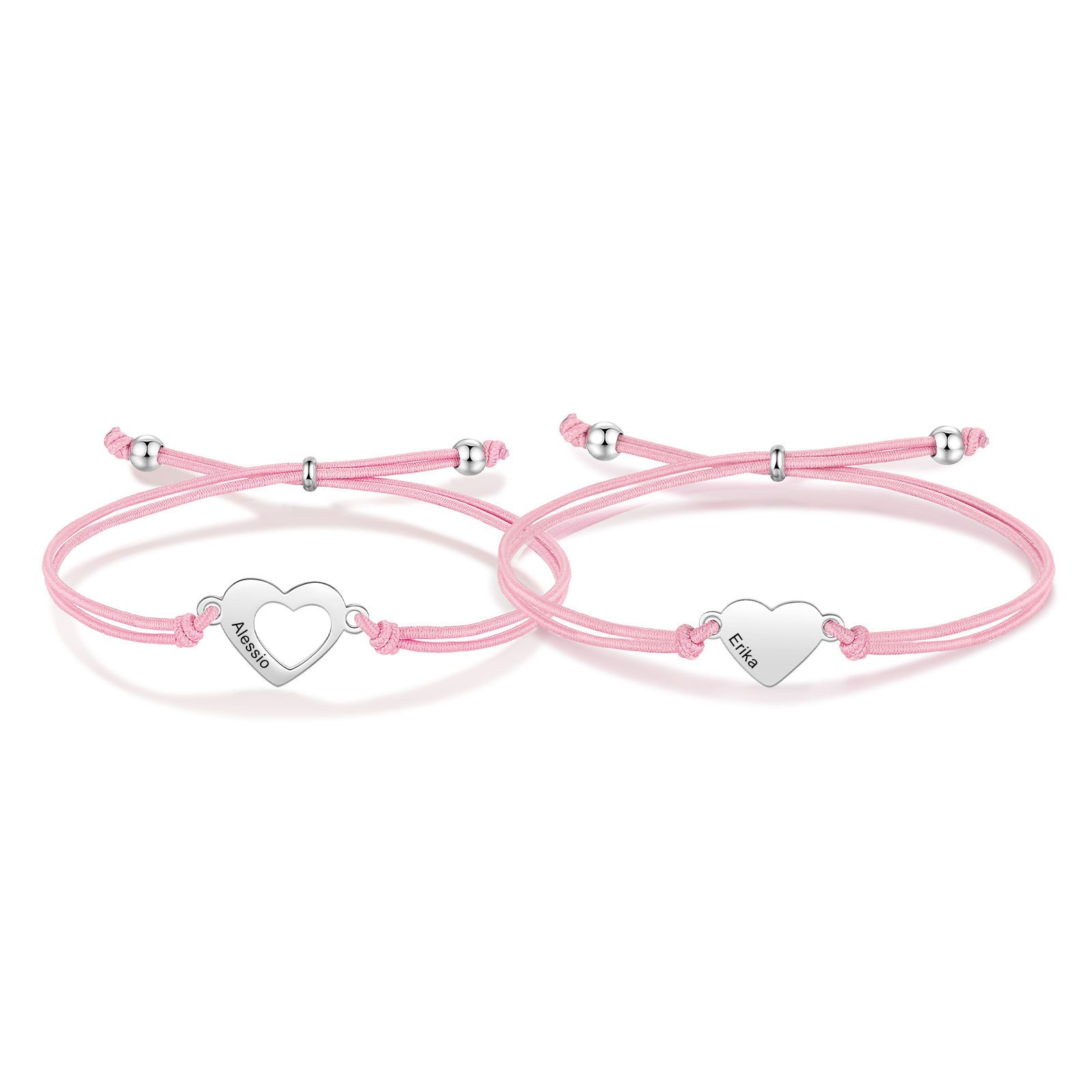 2 Pcs Heart Bracelet Set Custom 2 Names Adjustable Bracelets Back to School Gift for Daughter Granddaughter-Jessemade AU