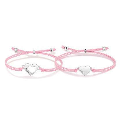 2 Pcs Heart Bracelet Set Custom 2 Names Adjustable Bracelets Back to School Gift for Daughter Granddaughter-Jessemade AU