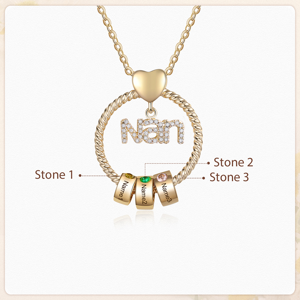 3 Names - Personalised Nan Necklace Custom Names 3 Birthstones Circle Pendant Necklace Christmas Gift for Grandma Nana-Jessemade AU